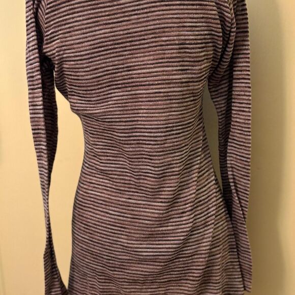 Max Studio striped cotton blend long sleeve tunic top in brown and tan size L - Picture 4 of 5